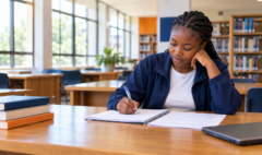 Student preparing for a technical exam with revision notes.