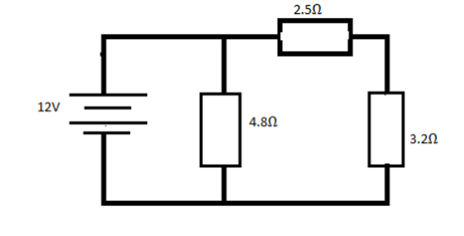 Figure 1: 4.8 Ω in parallel with the series pair 2.5 Ω and 3.2 Ω