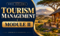 Tourism Management Module II — KNEC Diploma revision course, with a Kenyan safari lodge and landscape.