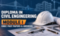 Diploma in Civil Engineering Module I course cover with technical drawing sheets and construction tools.