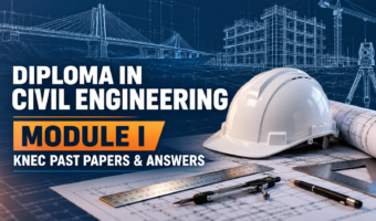 Diploma in Civil Engineering Module I course cover with technical drawing sheets and construction tools.