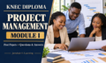 KNEC Diploma in Project Management Module I revision cover, with Kenyan project coordinators reviewing schedules and budgets.