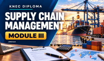 KNEC Diploma in Supply Chain Management — Module III, with cargo port and international purchasing imagery