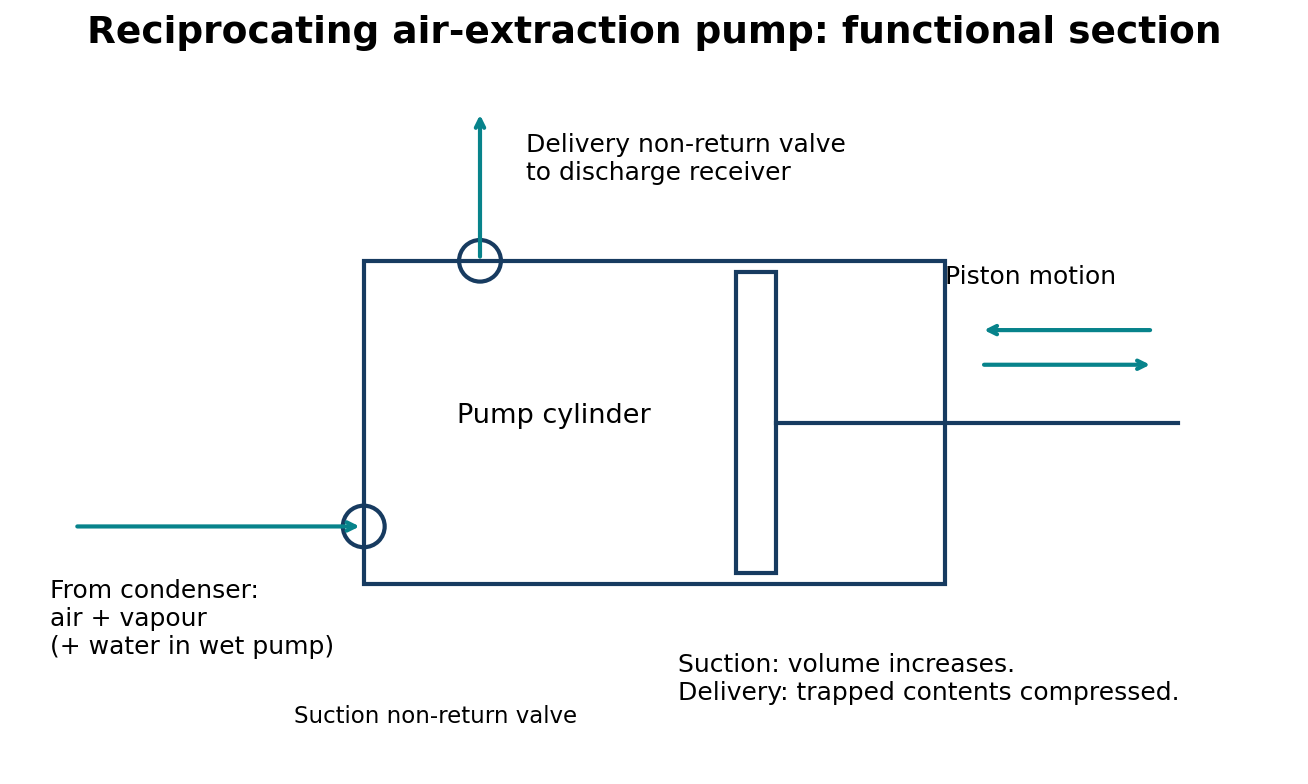 Reciprocating air-extraction pump with suction and delivery non-return valves.