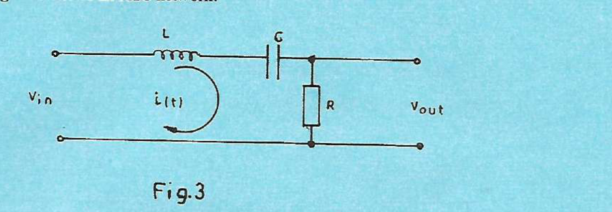 Printed Figure 3: series inductor L, capacitor C and resistor R, with output across R.