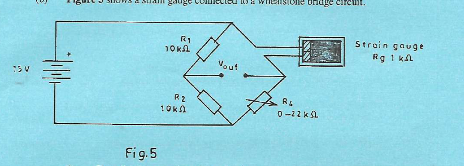 Printed Figure 5: 15 V Wheatstone bridge, 10 kiloohm left arms, 1 kiloohm strain gauge and adjustable R4.