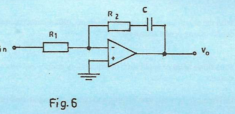 Printed Figure 6: inverting op-amp with input R1 and series R2–C feedback impedance.